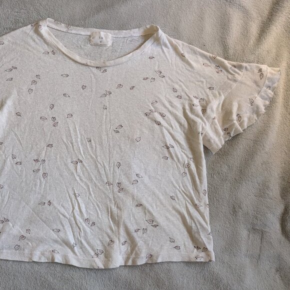 WOMEN'S T.LA T SHIRT XS Extra Small Tee White Ruffle Sleeves Pink Leaves Pattern - Picture 5 of 5